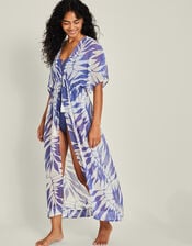 Palm Print Chiffon Maxi Kaftan Dress, Blue (BLUE), large