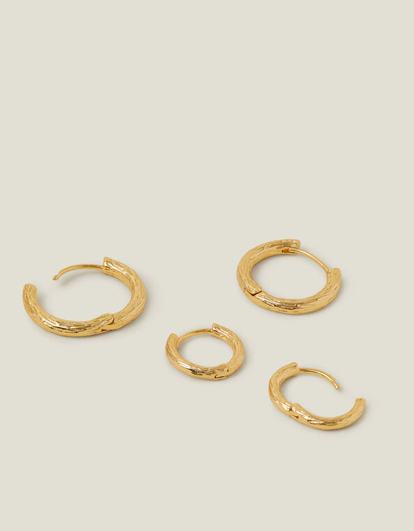 2-Pack 14ct Gold-Plated Textured Hoop Earrings, , large