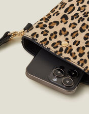 Leopard Print Leather Phone Cross-Body Bag, , large