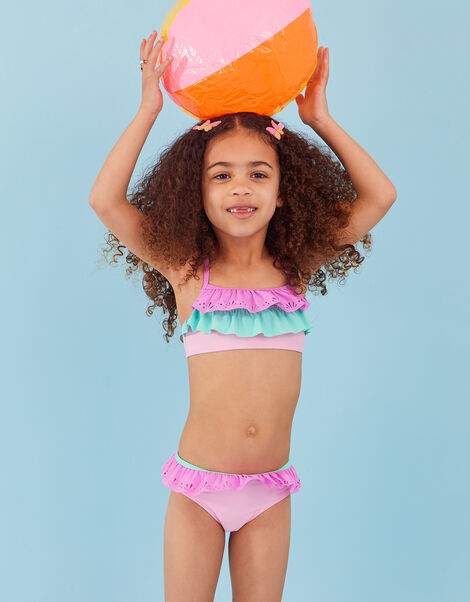 Toddler Swimsuit Girl Size 11 Years-12 Years Bikini Wear Ruffles Floral  Print Swimwear Beach Two Pieces Set Teen Bathing Suits For Girls,Pink 