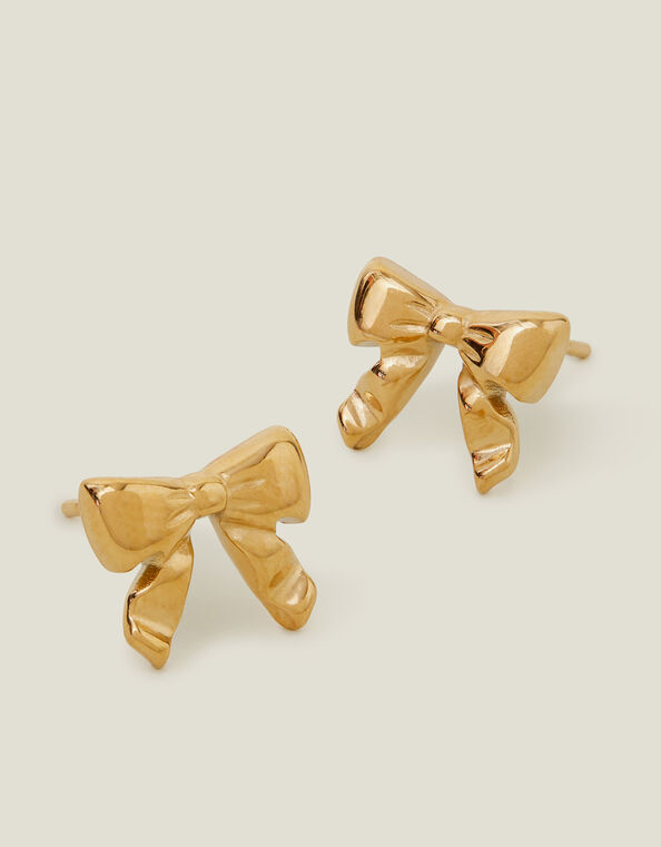 14ct Gold-Plated Stainless Steel Bow Earrings, , large