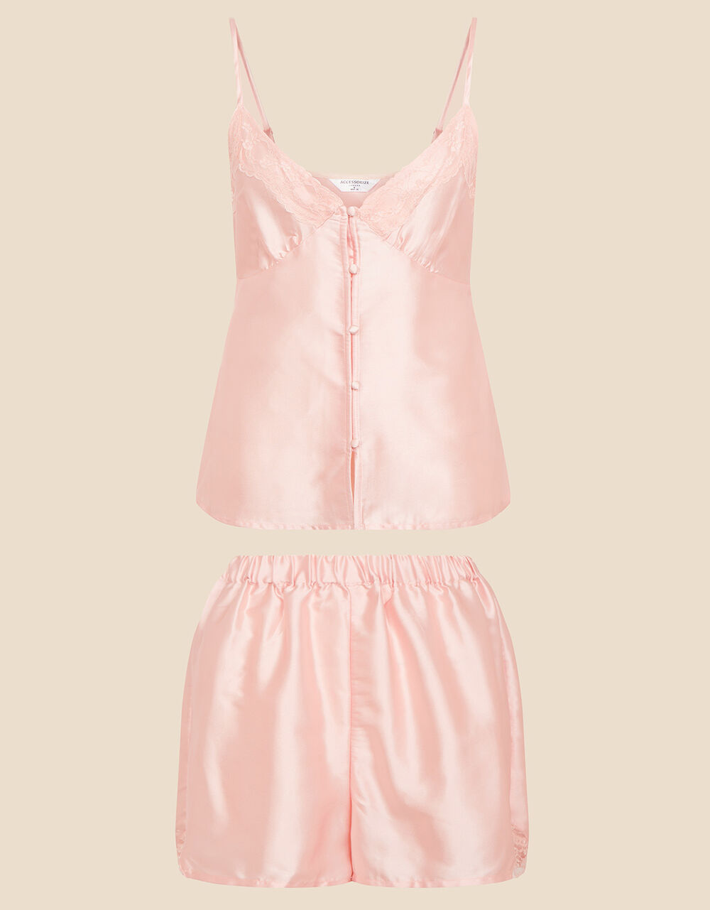 Satin Lace Trim Vest Pyjama Set Pink | Loungewear | Accessorize Global