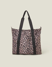 Packable Leopard Print Tote Bag, , large