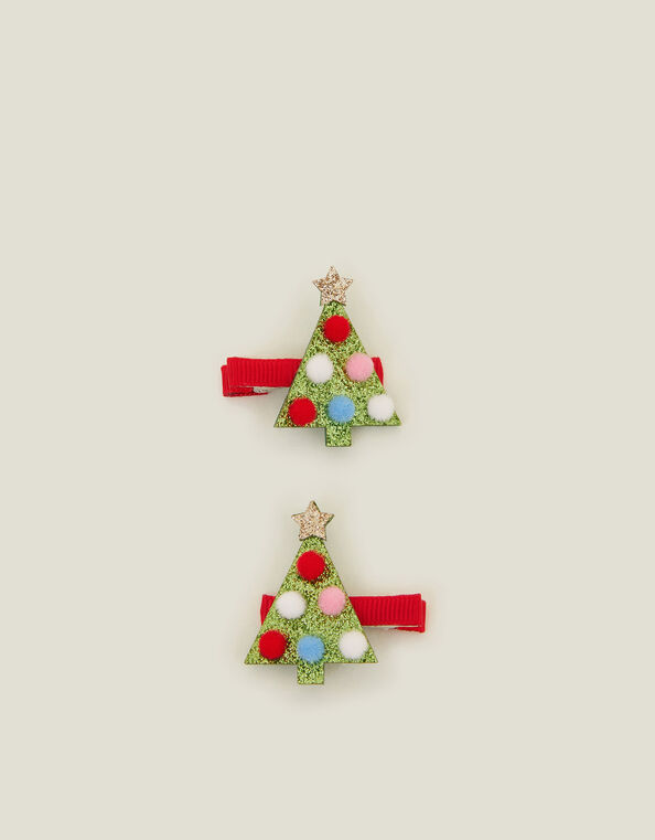 2-Pack Girls Christmas Tree Hair Clips, , large