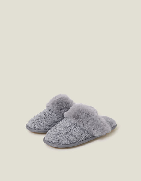 Cable Knit Mule Slippers, Grey (GREY), large