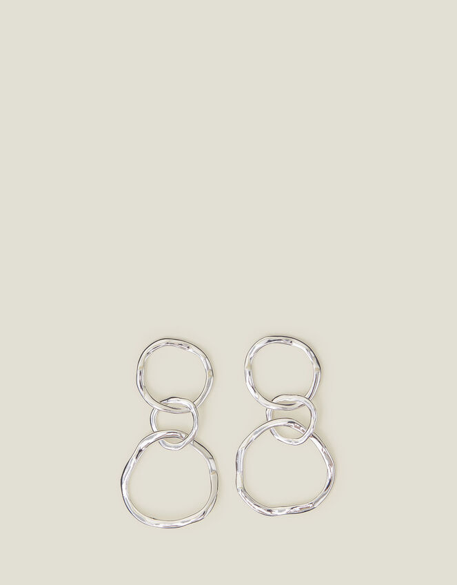 Sterling Silver-Plated Circle Drop Earrings, , large