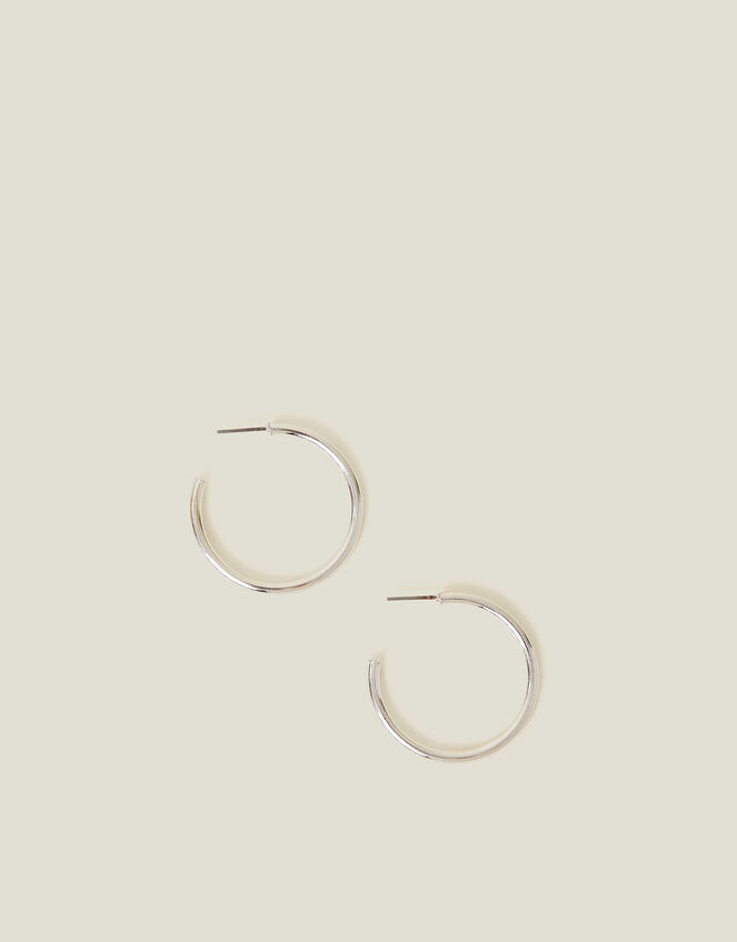 Medium Tube Hoops, Silver (SILVER), large