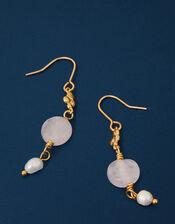 14ct Gold-Plated Stone Pearl Drop Earrings, , large