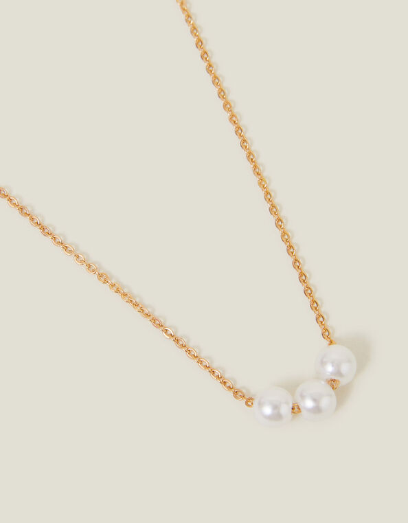 Triple Pearl Chain Necklace, , large