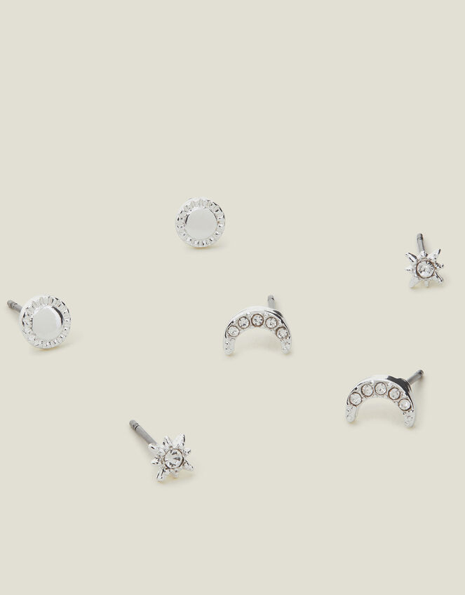 3-Pack Pave Moon Stud Earrings, , large