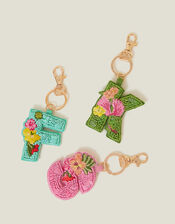 Initial Floral Beaded Keyring, Multi (BRIGHTS MULTI), large