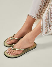 Beaded Seagrass Flip Flops, Green (KHAKI), large