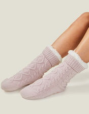 Cable Slipper Socks, Pink (PALE PINK), large