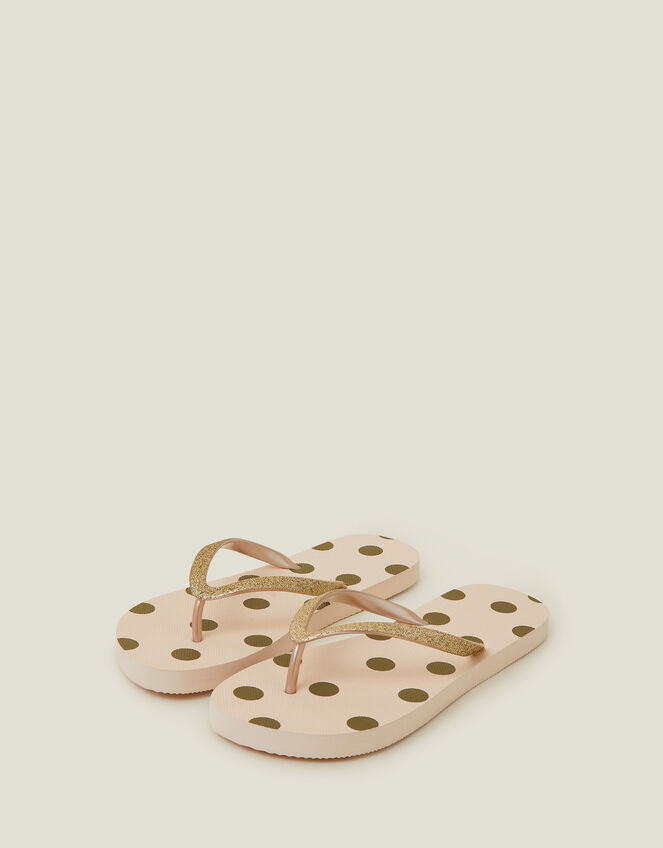 Metallic Spot Print Flip Flops, Gold (GOLD), large