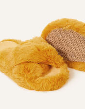 Faux Fur Crossover Sliders, Yellow (OCHRE), large