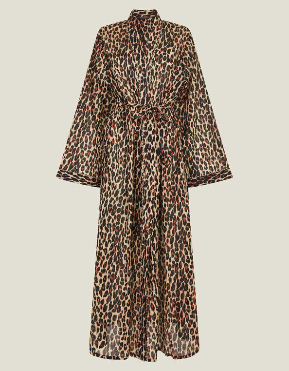 Leopard Print Cotton Dressing Gown, Leopard (LEOPARD), large