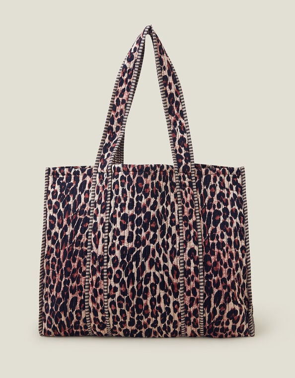 Leopard Print Quilted Shopper Bag, , large