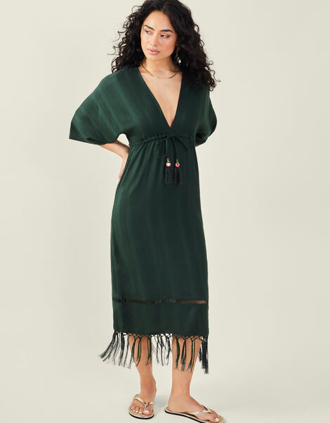 Tassel Kimono Dress, Green (DARK GREEN), large