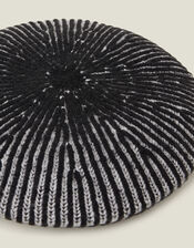 Two Tone Rib Knit Beret, , large