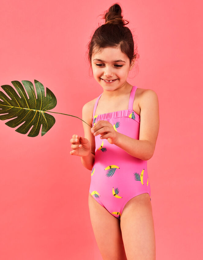 Girls Banana Print Swimsuit, Pink (PINK), large