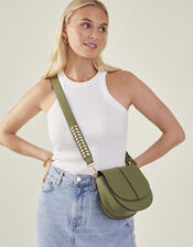 Stitch Strap Saddle Bag, Green (KHAKI), large