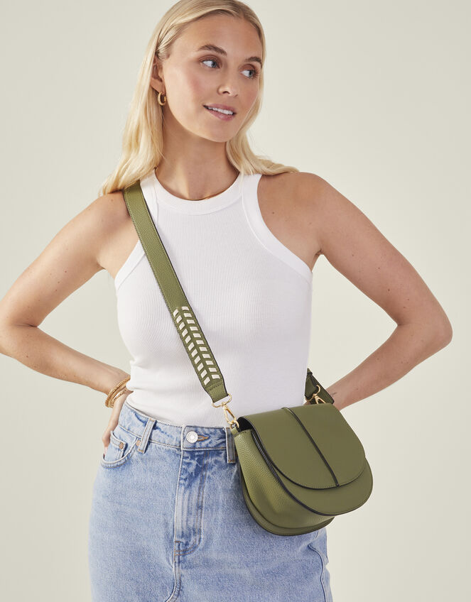 Stitch Strap Saddle Bag, Green (KHAKI), large