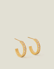 14ct Gold-Plated Stainless Steel Pave Hoop Earrings, , large