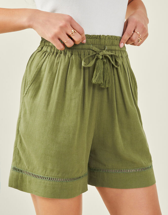 Linen Blend Shorts, Green (KHAKI), large