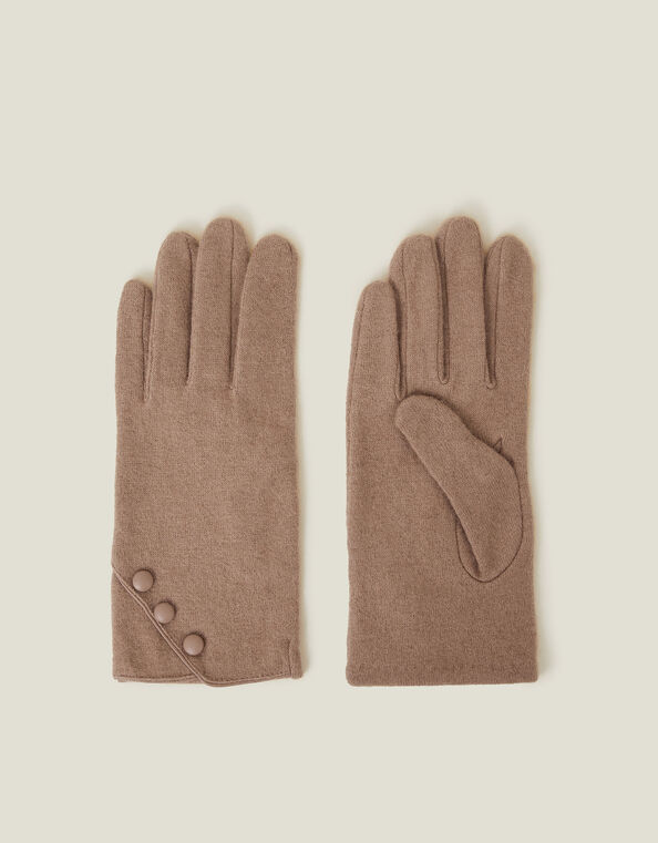 Touchscreen Button Gloves in Wool Blend, Natural (NATURAL), large