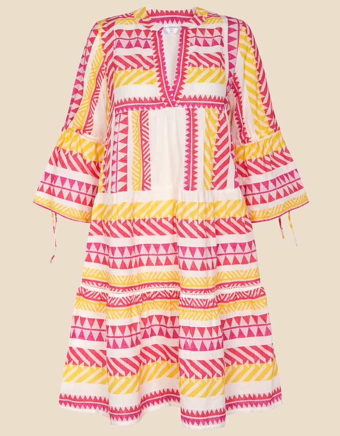 Print Jacquard Flute Sleeve Dress Ivory | Beach holiday dresses ...
