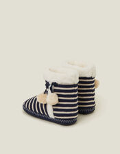 Nautical Stripe Slipper Boots, Blue (NAVY), large