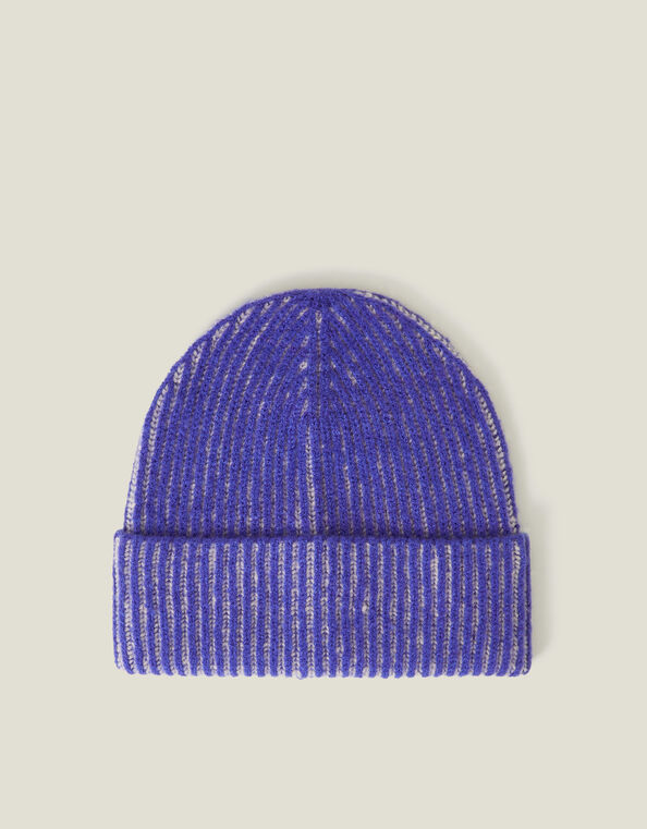 Chunky Rib Beanie Hat, Blue (BLUE), large