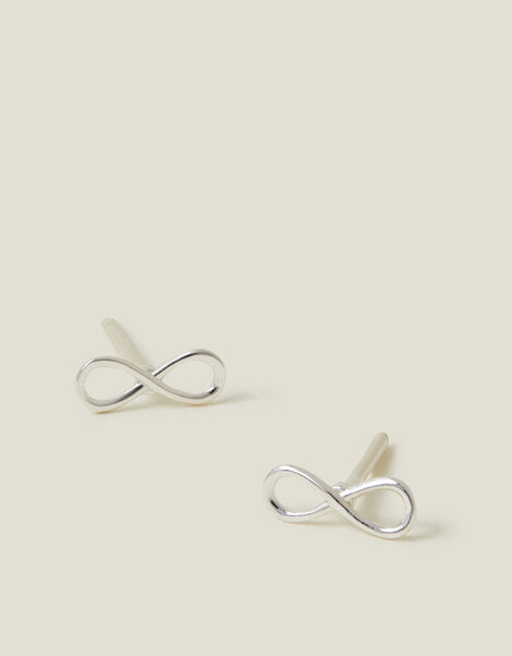Sterling Silver Infinity Stud Earrings, , large