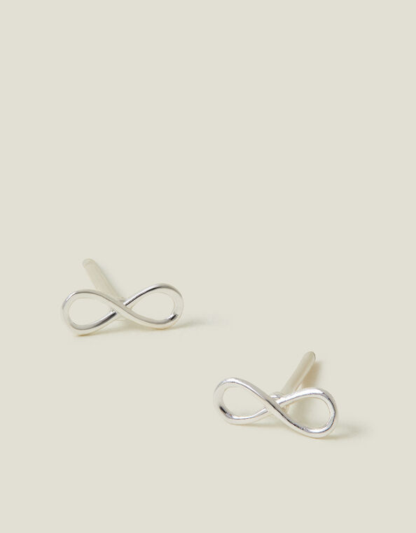 Sterling Silver Infinity Stud Earrings, , large