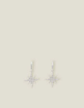 Sterling Silver-Plated Diamante Star Drop Earrings, , large