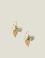 Stone Charm Leaf Drop Earrings, , large