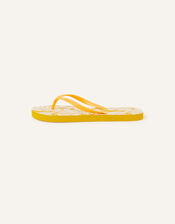 Tropical Leaf Print Flip Flops, Yellow (YELLOW), large