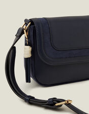 Suedette Flap Cross-Body Bag, Blue (NAVY), large