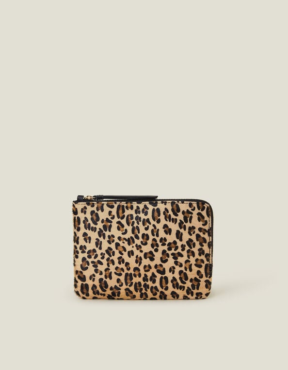 Leopard Print Leather Pouch, , large