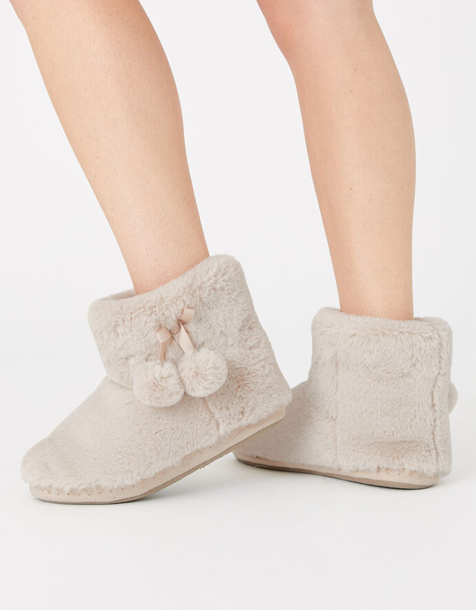 Fluffy Pom-Pom Slipper Boots Cream | Slippers | Accessorize UK