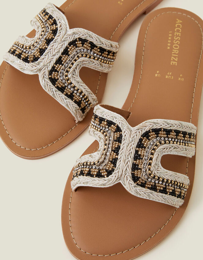 Monochrome Beaded Sandals, Black (BLACK WHITE), large