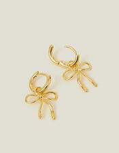 14ct Gold-Plated Bow Drop Hoops, , large