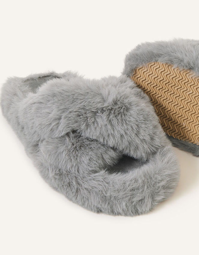 Faux Fur Crossover Sliders, Grey (GREY), large