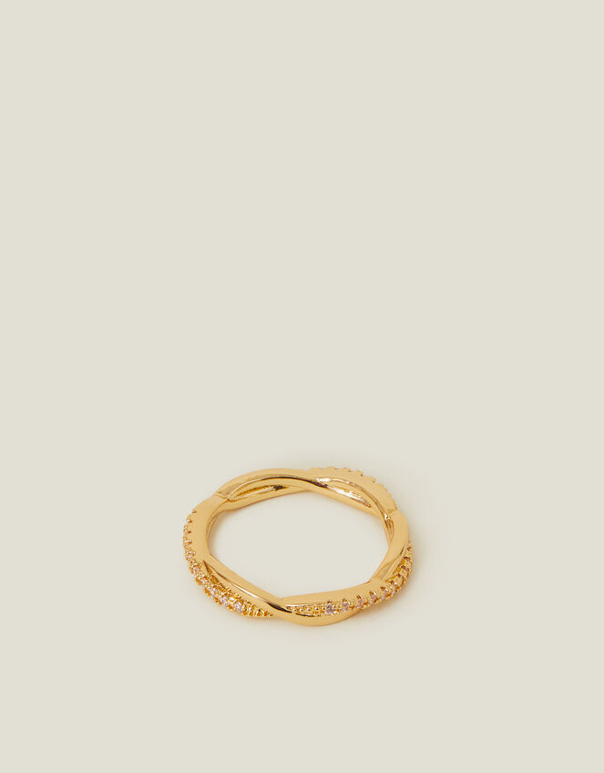 14ct Gold-Plated Sparkle Twist Ring, Gold (GOLD), large