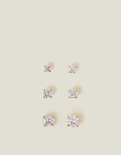 3-Pack 14ct Gold-Plated Crystal Stud Earrings, , large