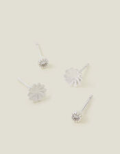 Sterling Silver-Plated 2-Pack Flower Earrings, , large