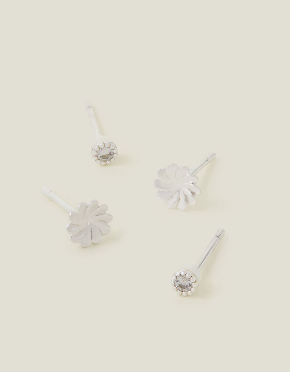 Sterling Silver-Plated 2-Pack Flower Earrings, , large