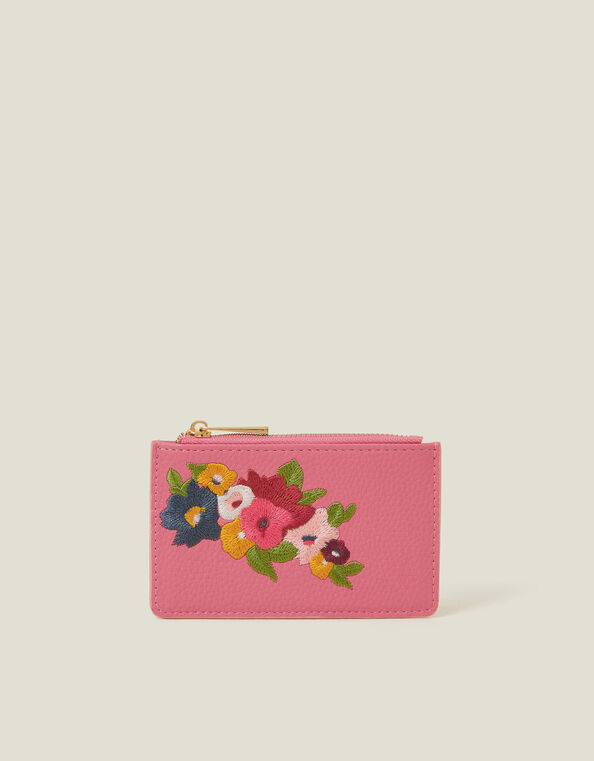 Floral Embroidered Card Holder, Pink (PINK), large
