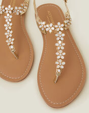 Flower Embellished Sandals, Cream (PEARL), large