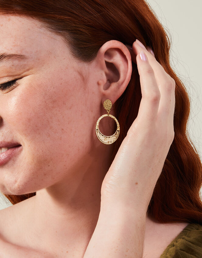Raffia Inlay Hoop Earrings, , large